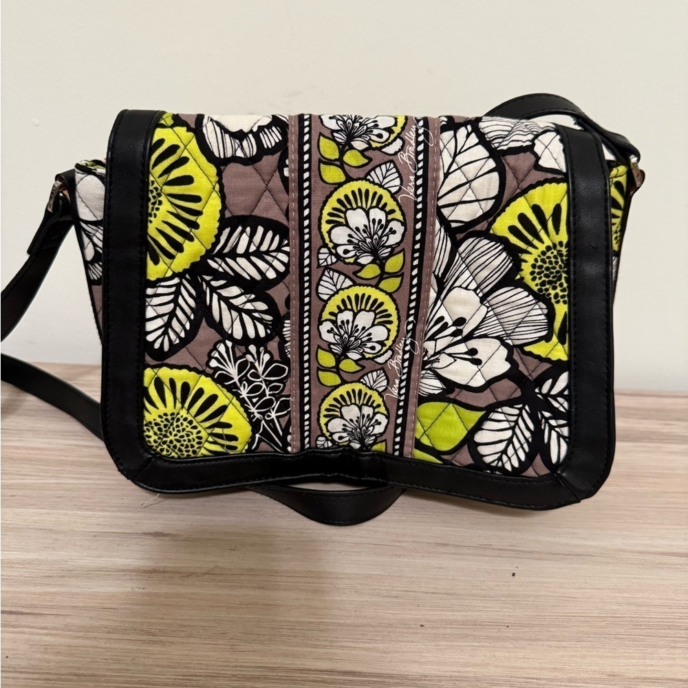 Vera Bradley Shoulder bag Citron Pattern Lime Green White Floral Leather Strap